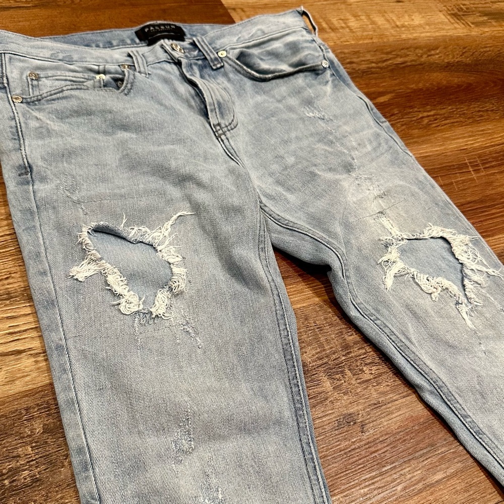 PACSUN Stacked Skinny Comfort Stretch Ripped Distressed Blue Jeans- 29x32